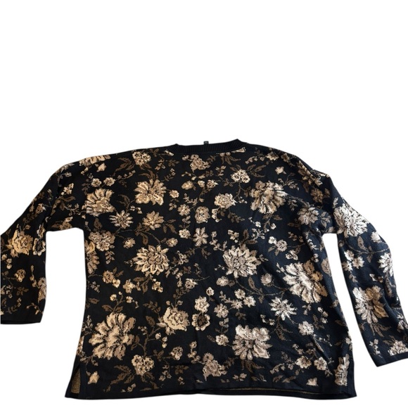 Isaac Mizrahi Live! Black & Brown Floral Jacquard Sweater Size XL - Picture 2 of 6